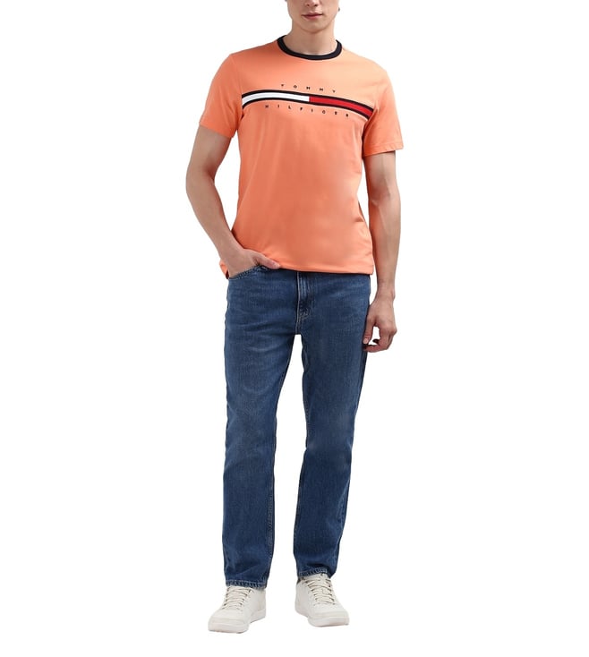 Tommy Hilfiger Peach Solid Cotton Men T-Shirt