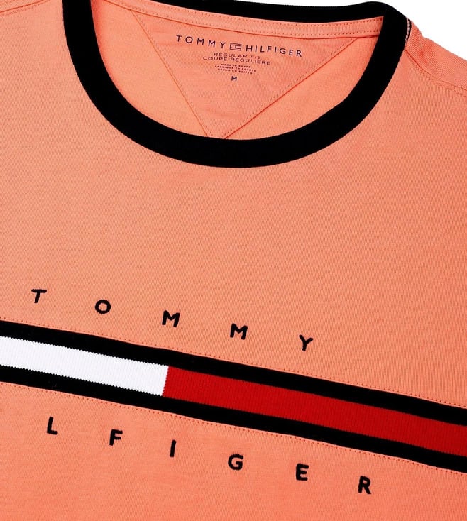 Tommy Hilfiger Peach Solid Cotton Men T-Shirt