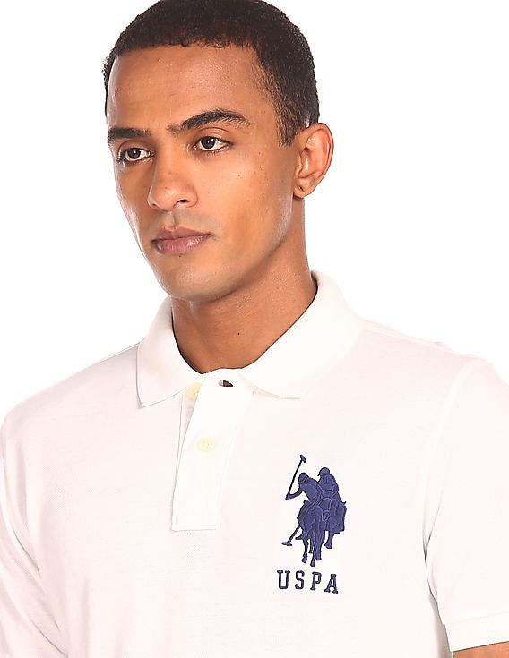 U.S. Polo Assn. Men's Short-Sleeve Polo Shirt with Applique, Casual Summer Slim Fit Polo Shirt With Contrast Color
