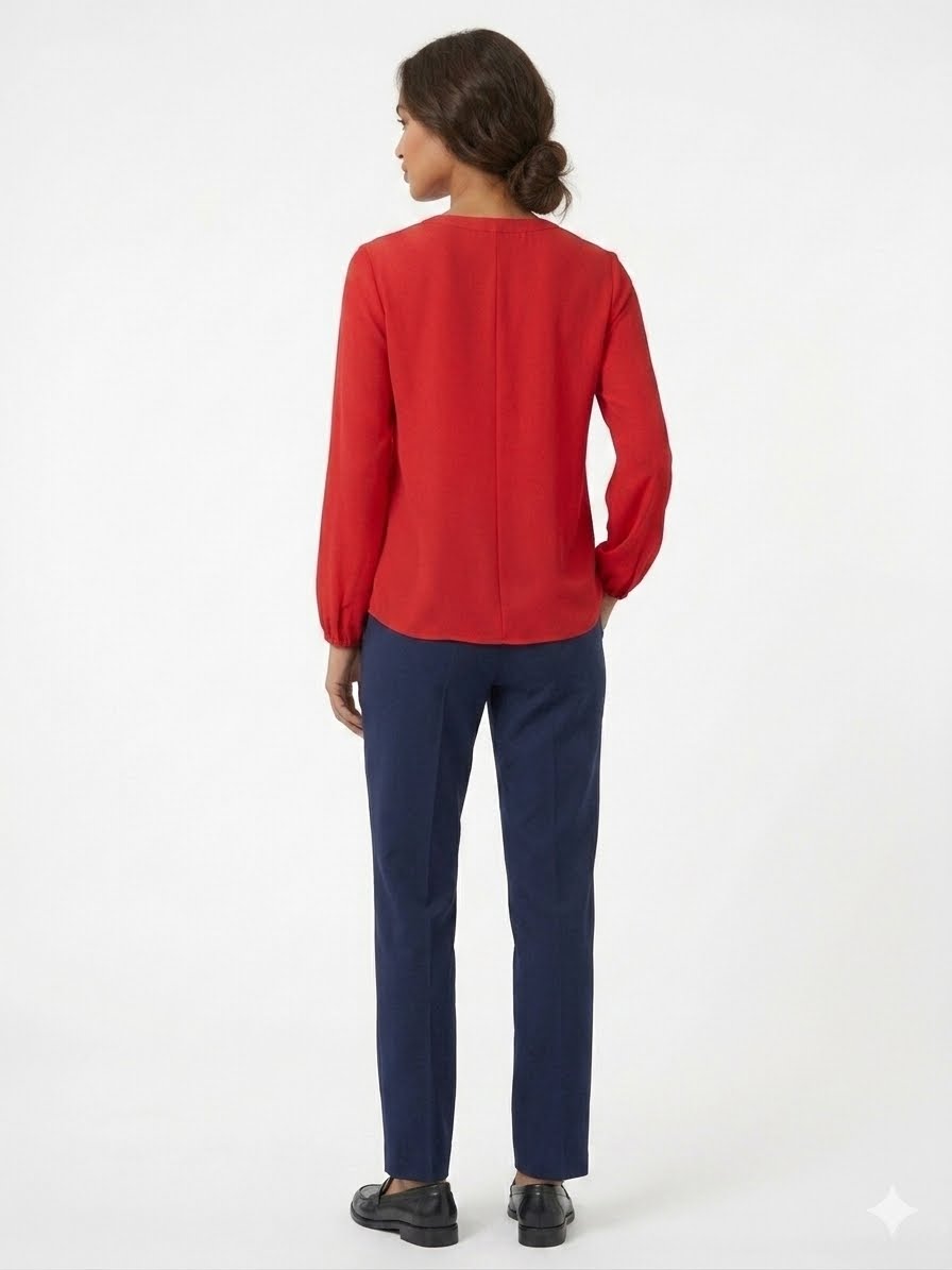 Pleione brand blouse in a vibrant apple red color.