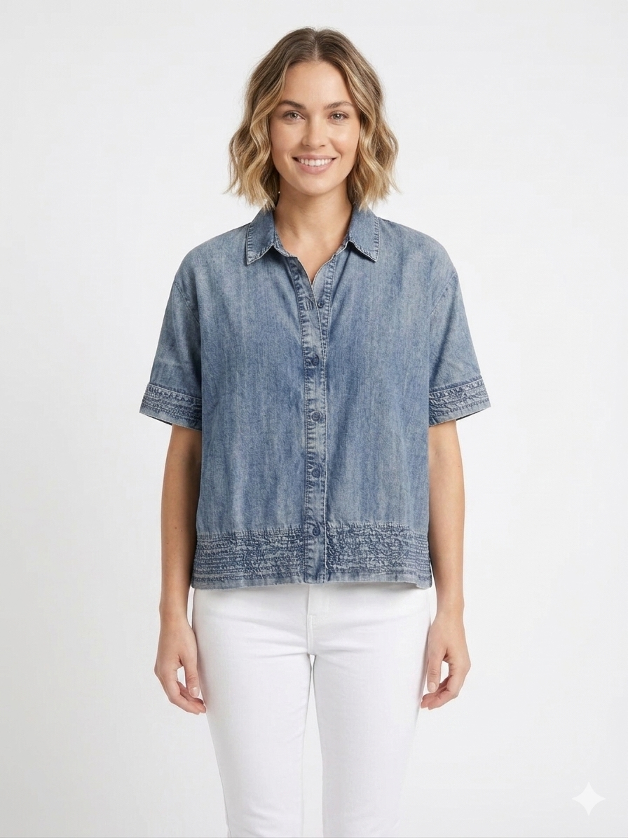 Jane + Delancey short-sleeved denim shirt