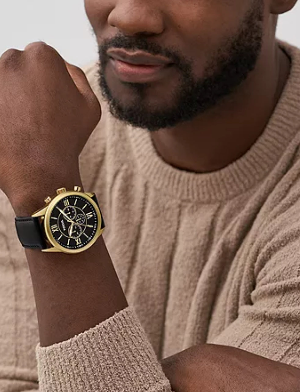 Fossil Flynn Chronograph Black Leather Watched