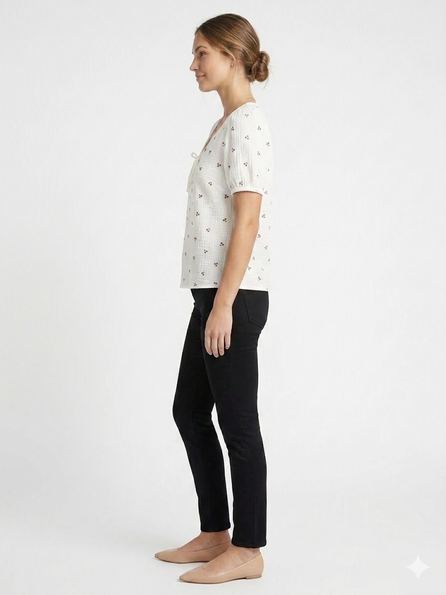 CeCe-White cotton chiffon blouse with cherry print