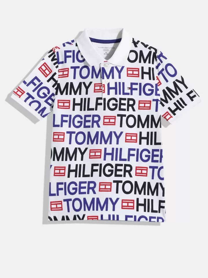 TOMMY HILFIGER Boys Brand Logo Print Polo Collar Pure Cotton T- Shirts