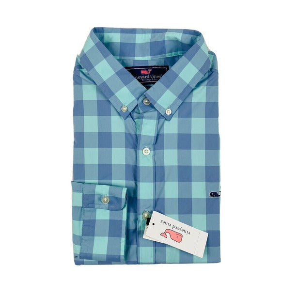 Vineyard Vines Blue Checked Slim Fit Performance Whale Shirt