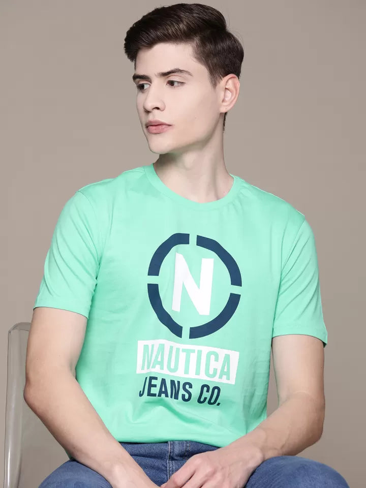 Nautica Brand Logo Printed Pure Cotton T-Shirt