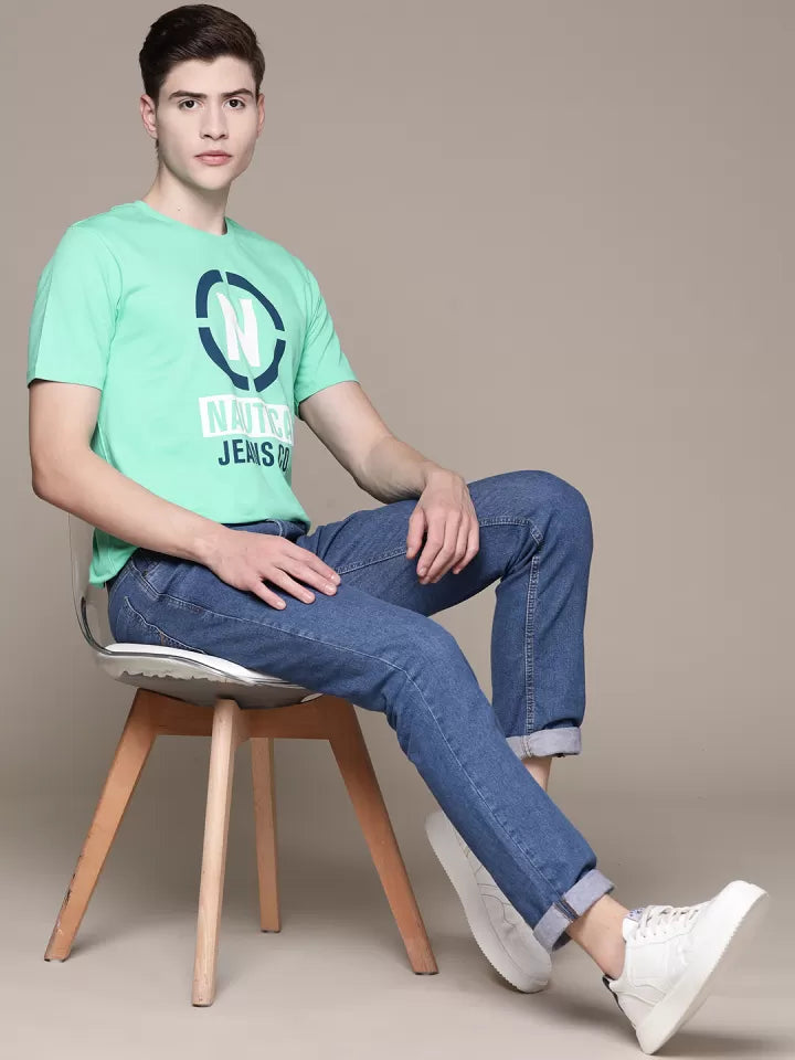 Nautica Brand Logo Printed Pure Cotton T-Shirt