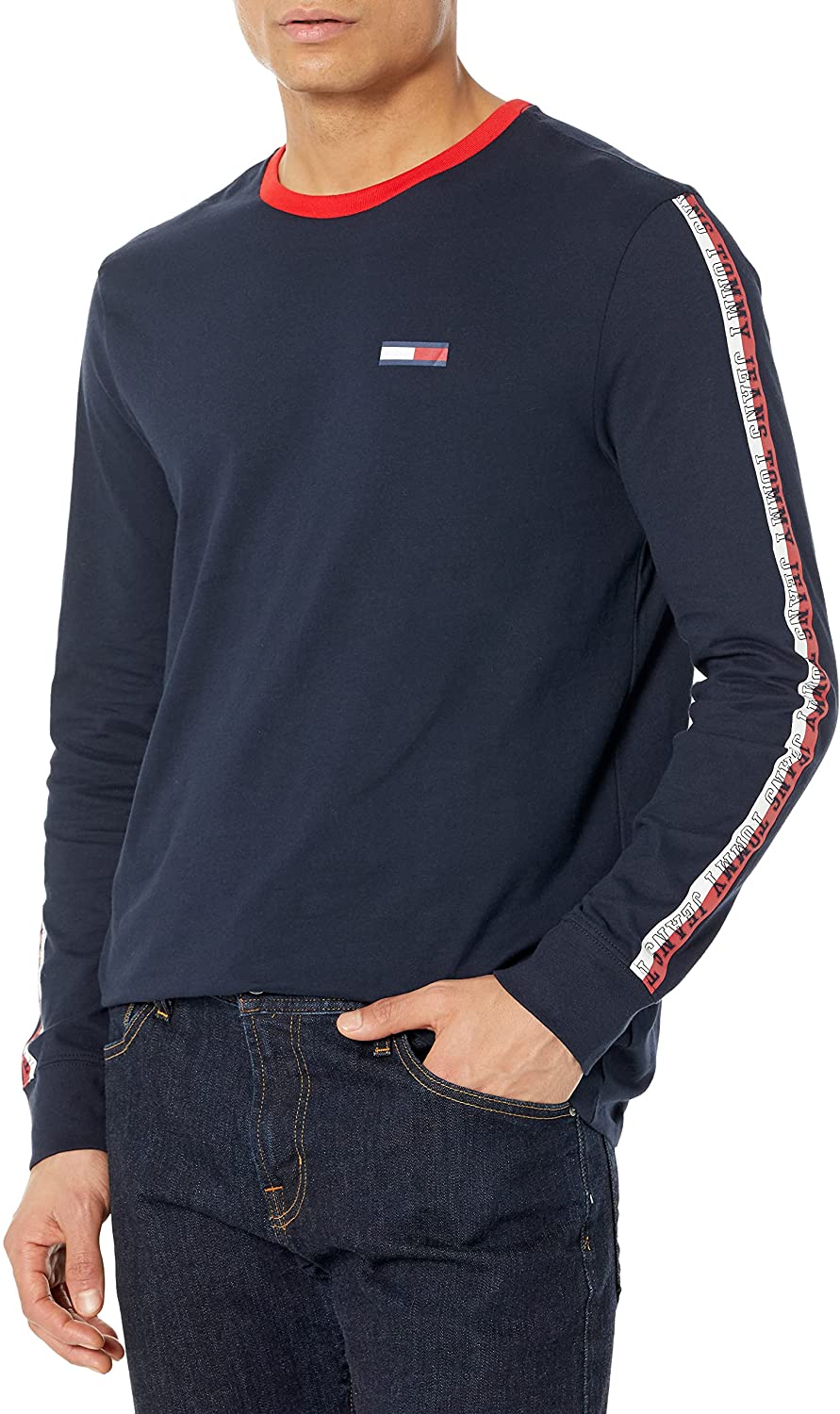 Tommy Hilfiger Men's Tommy Jeans Striped Long Sleeve Badge T-Shirt