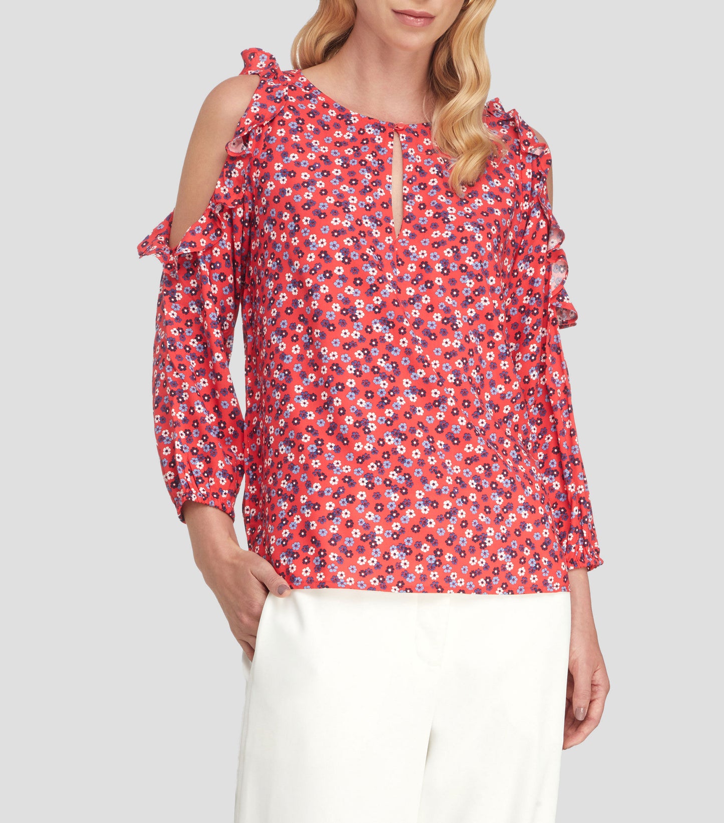 Nautica Sustainably Crafted Cold Shoulder Split Neck Top