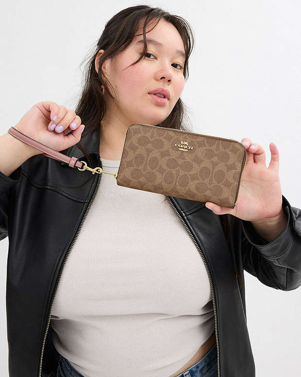 Coach Signature Canvas Long Zip Around Wallet