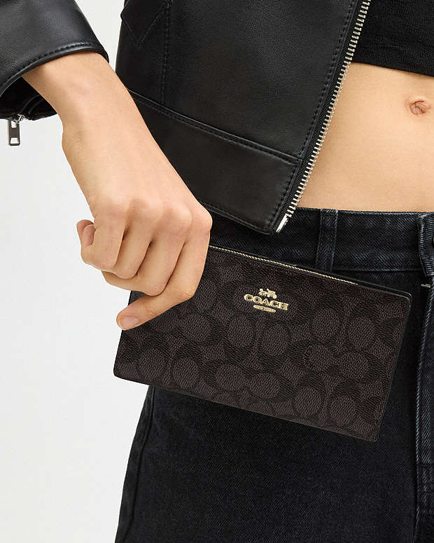 Coach Slim Zip Wallet In Signature Canvas