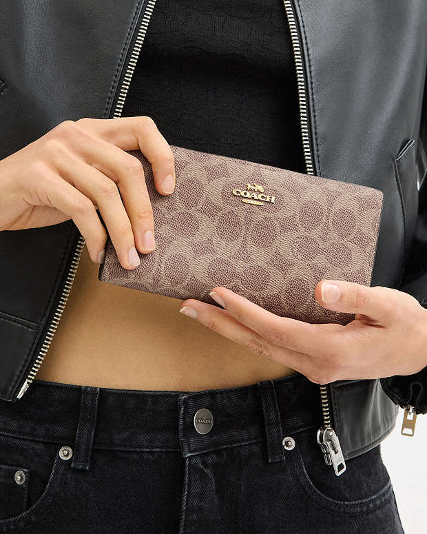 Coach Slim Zip Wallet In Signature Canvas