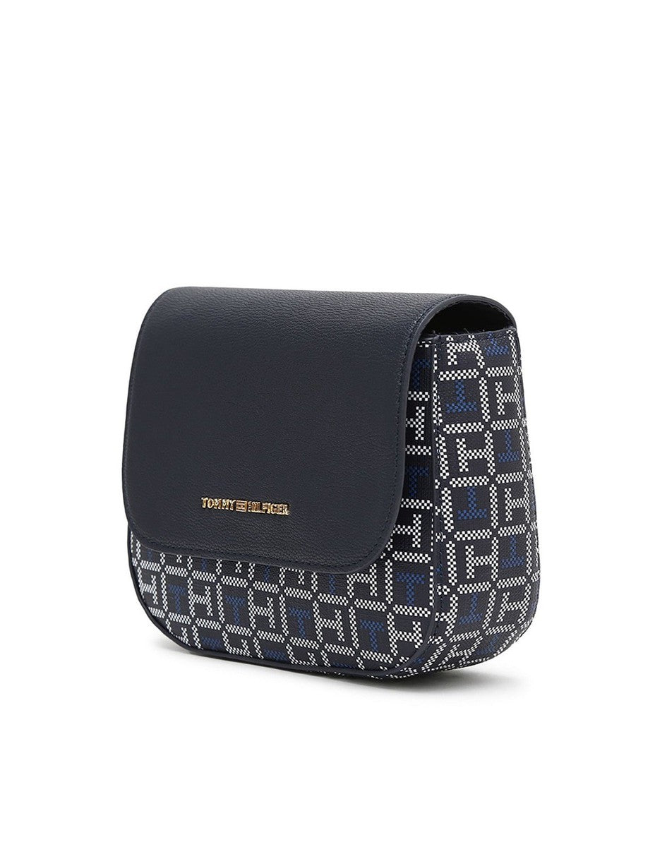 Tommy Hilfiger Women’s Crossbody Saddle Bag – Navy Monogram Print