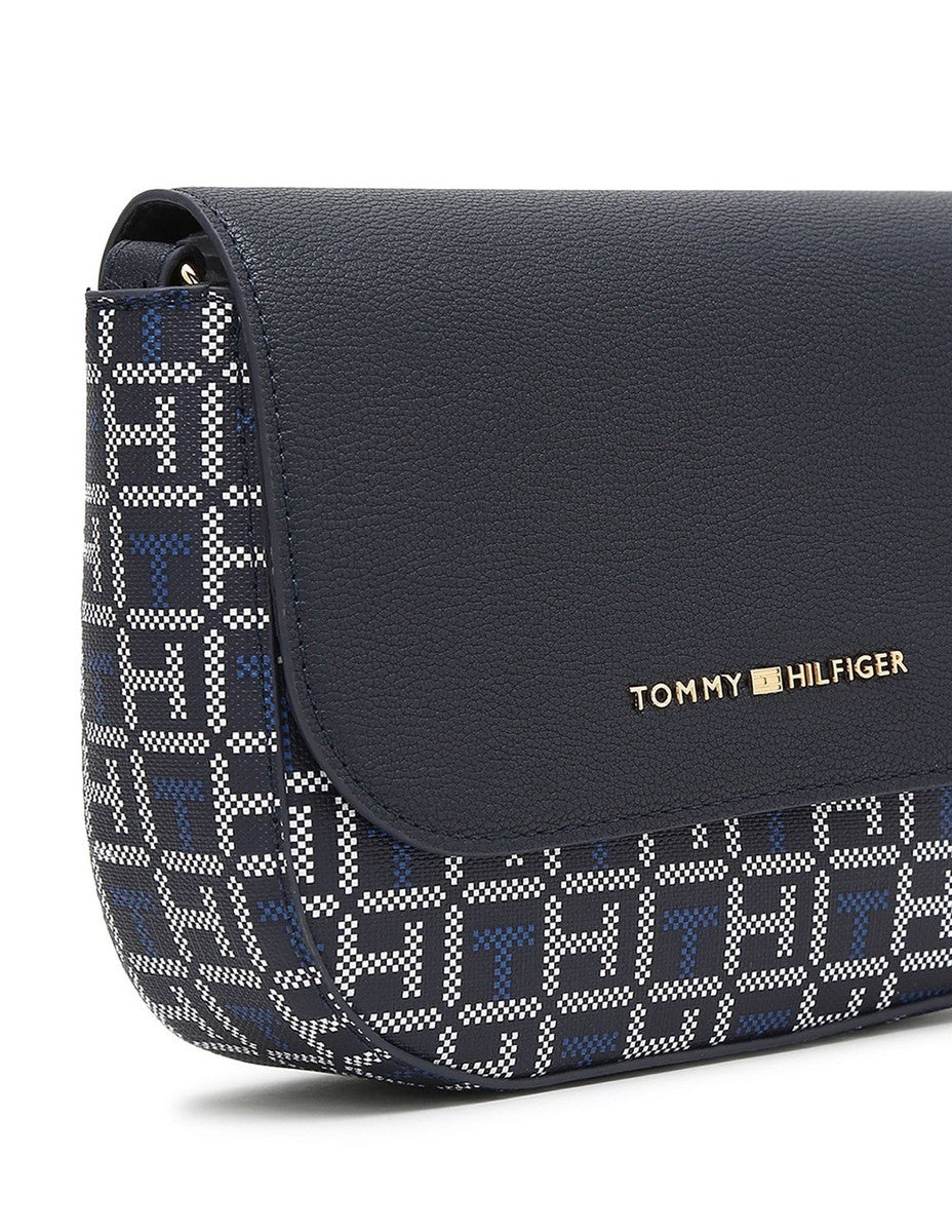 Tommy Hilfiger Women’s Crossbody Saddle Bag – Navy Monogram Print