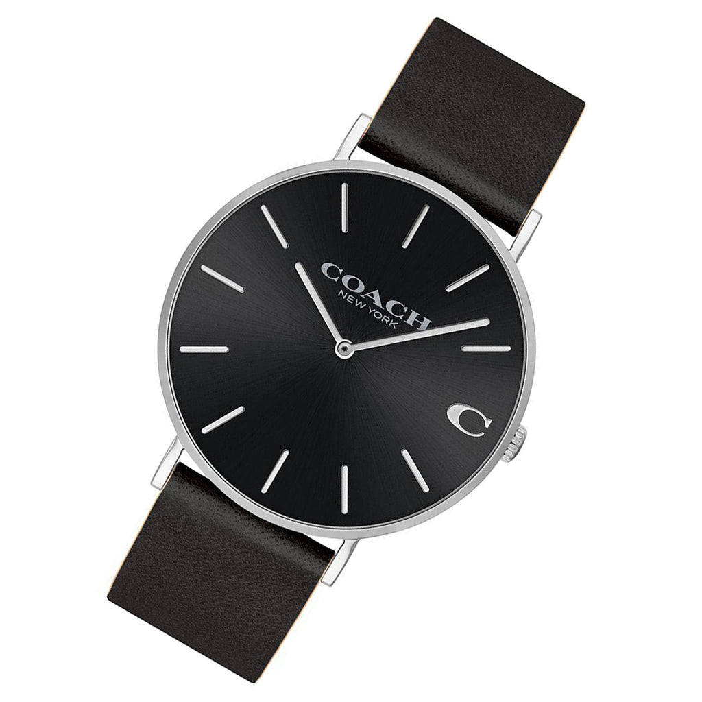 Coach Charles Men's Watch With Black Leather Strap And Black Dial