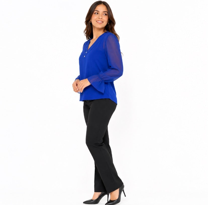 Adele & May brand blouse in a vibrant royal blue tone