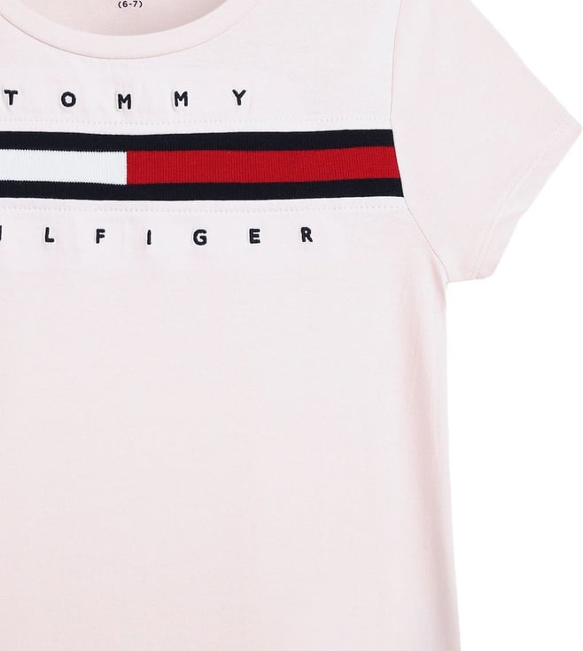 Tommy Hilfiger Girls Peach Solid Round Neck T-Shirt
