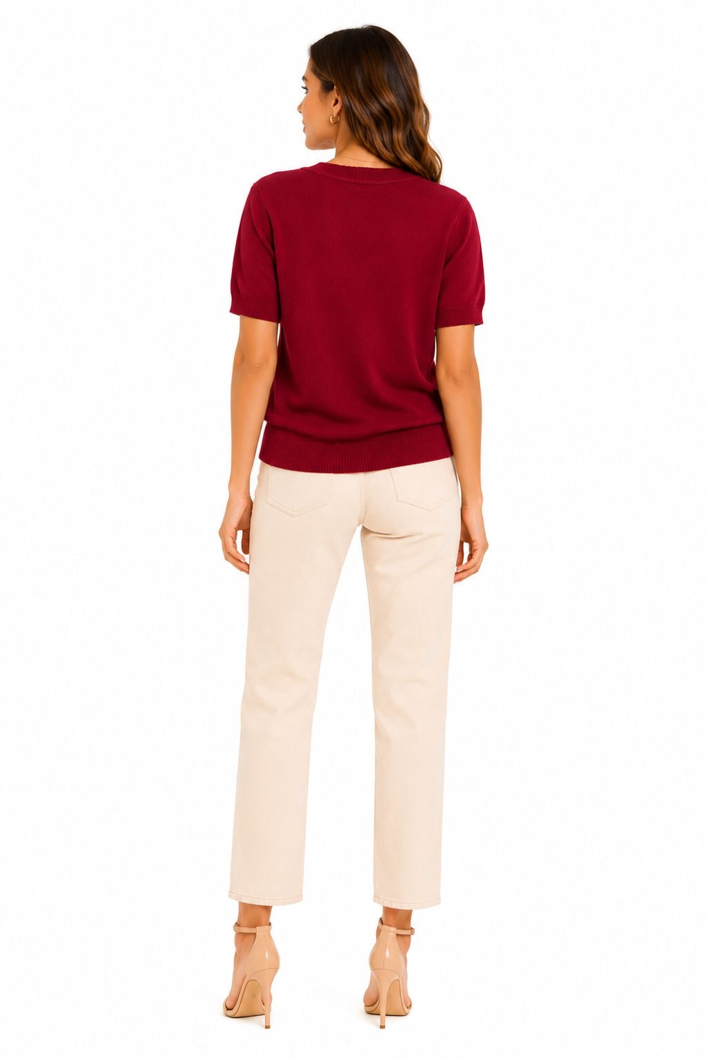 ANNE KLEIN-Short-sleeved fine knit sweater