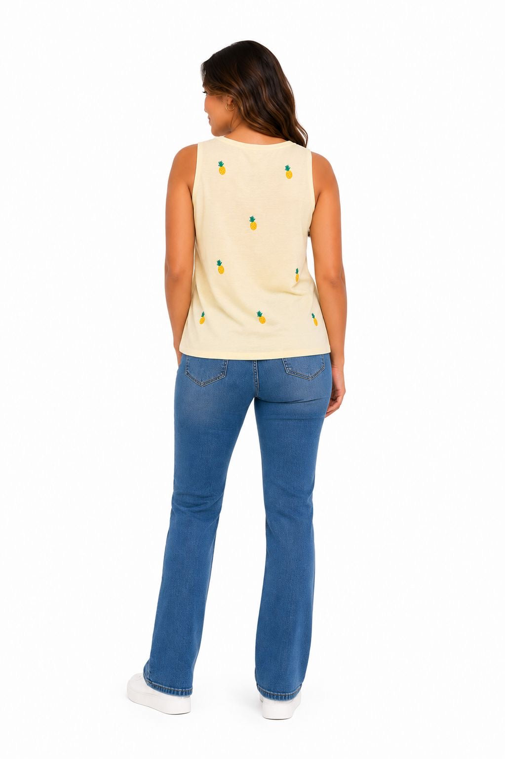 LUCKY BRAND-Light yellow tank top with pineapple embroidery