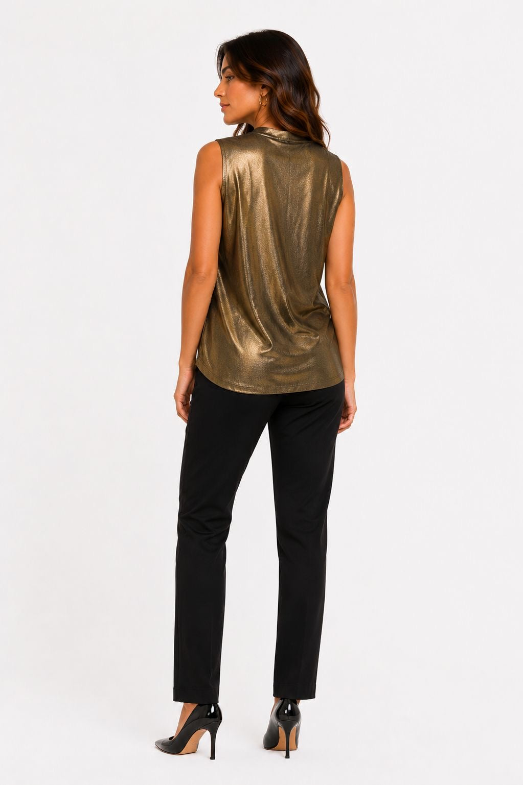 NINE WEST-Metallic gold sleeveless blouse