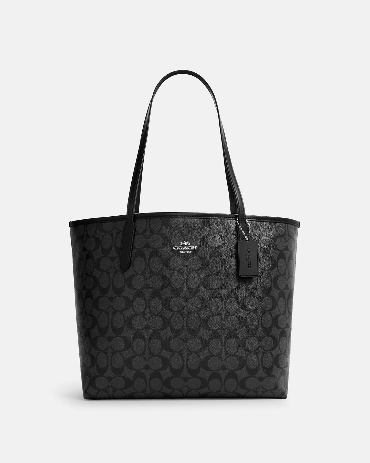 Coach Medium Signature Coated Canvas Leather City Tote Shoulder Bag
