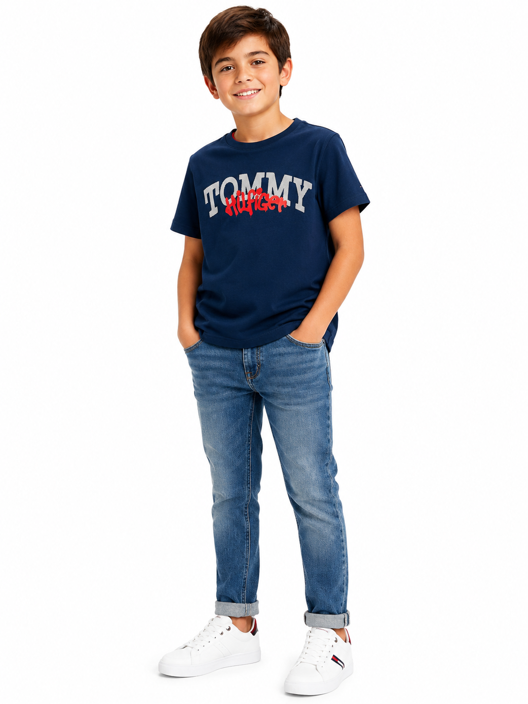 Tommy Hilfiger-Camiseta Con Logo Estilo Grafiti Niño Azul Tommy Hilfiger