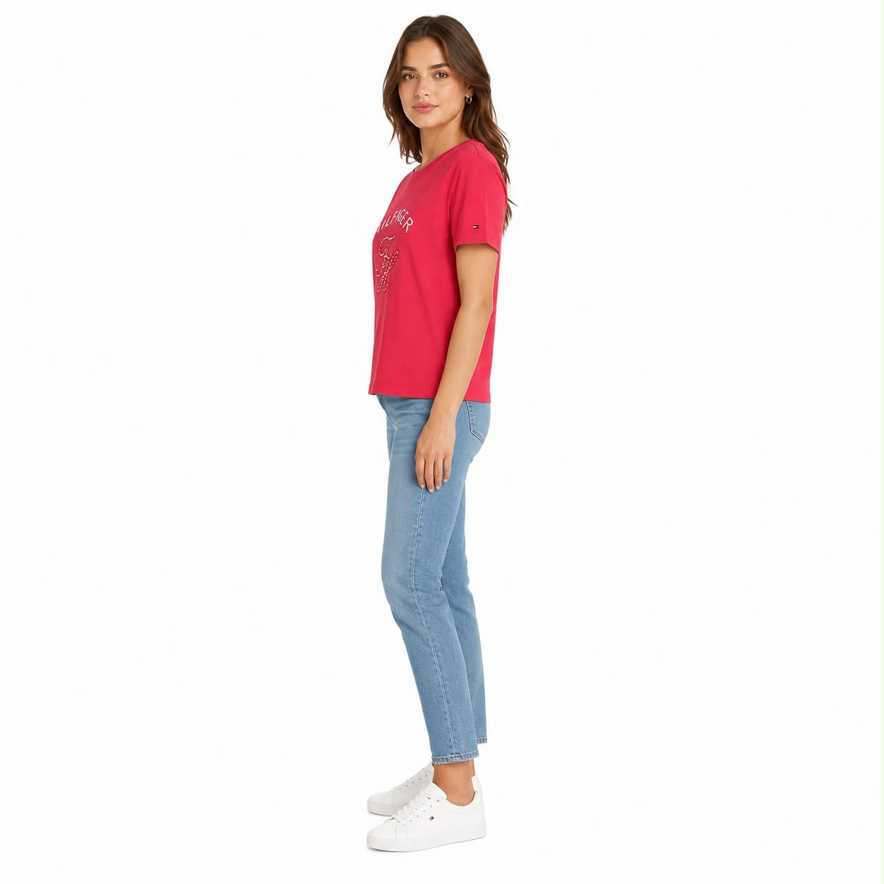 TOMMY HILFIGER-Gingham Script Monogram women's t-shirt