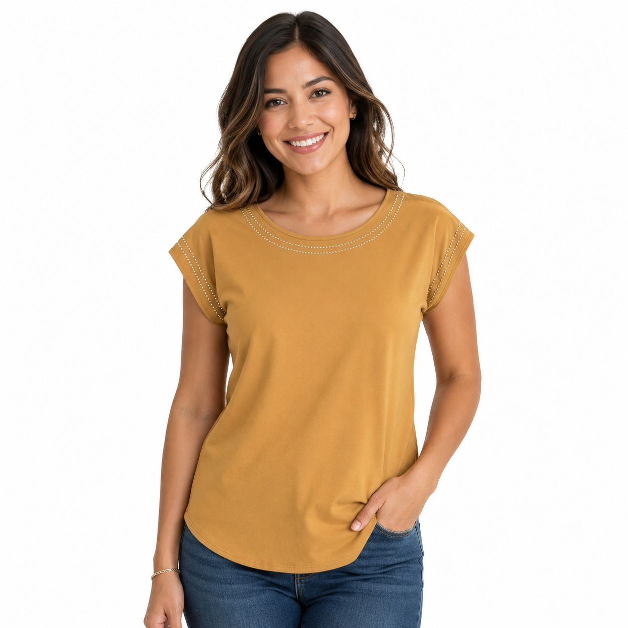 A’gaci Yellow blouse from the A'GACI brand features subtle stud details