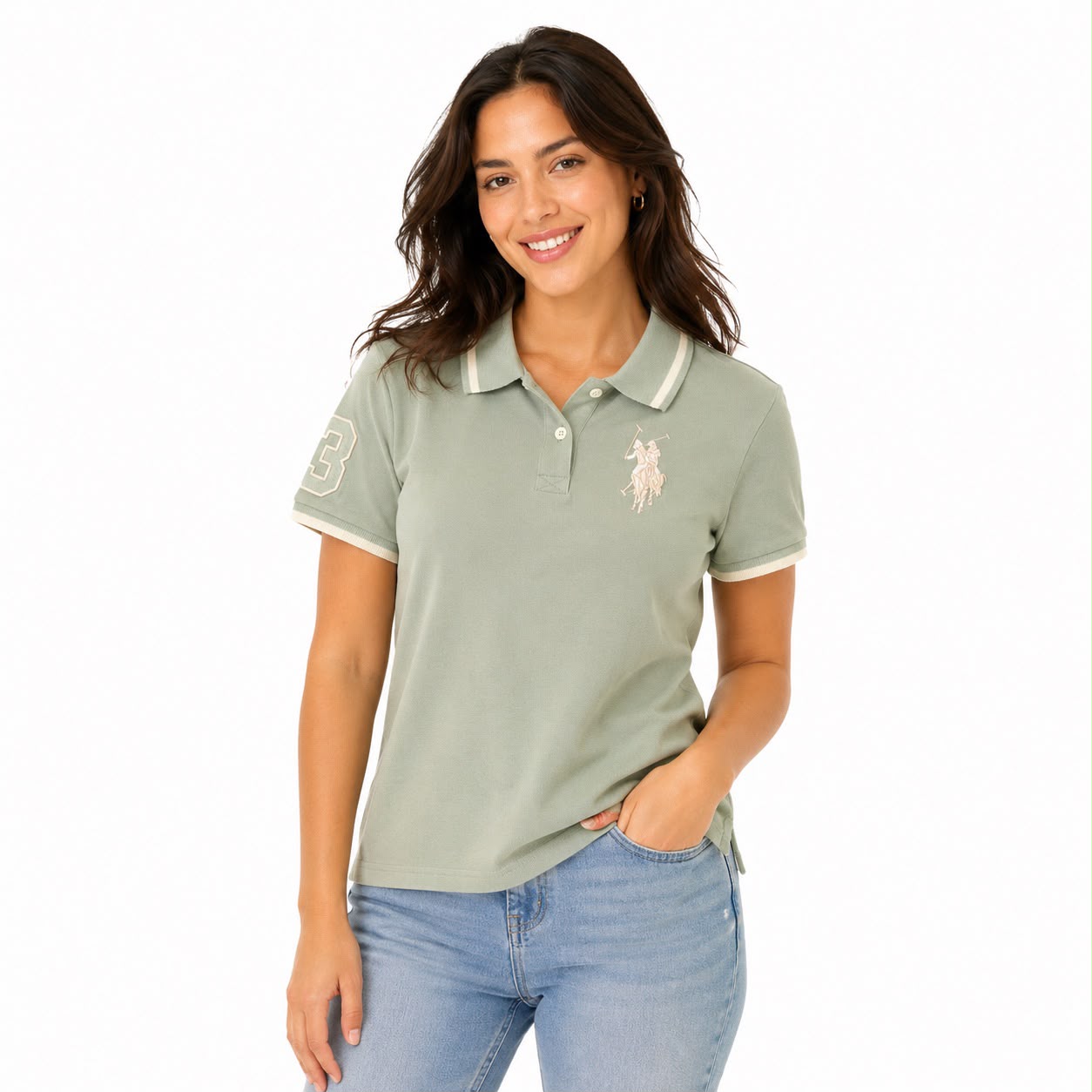 U.S. polo shirt Assn. pale green color features an embroidered logo