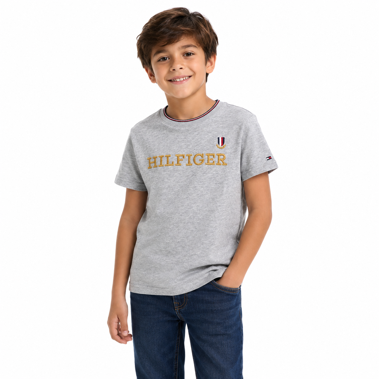Tommy Hilfiger-Kids' Embroidered Hilfiger Logo T-Shirt
