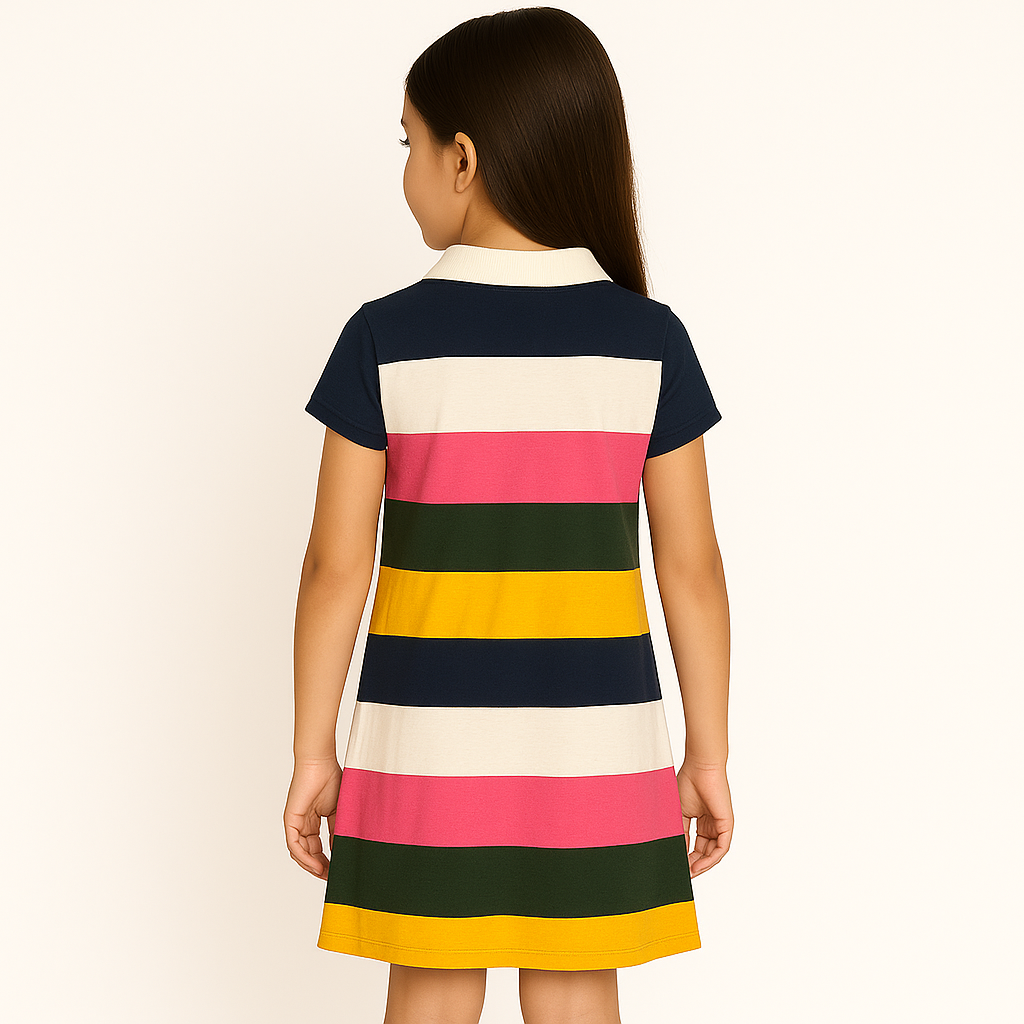Tommy Hilfiger Girls' Rainbow Stripe Polo Shirt Short Sleeve Summer Spring Dress