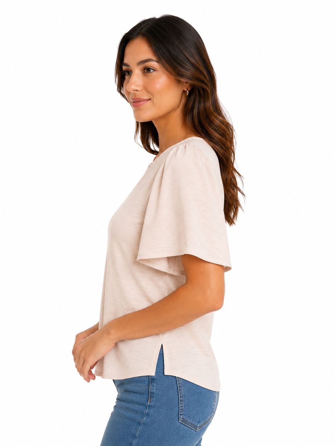 Adrianna Papell brand blouse in a textured beige or pale pink tone