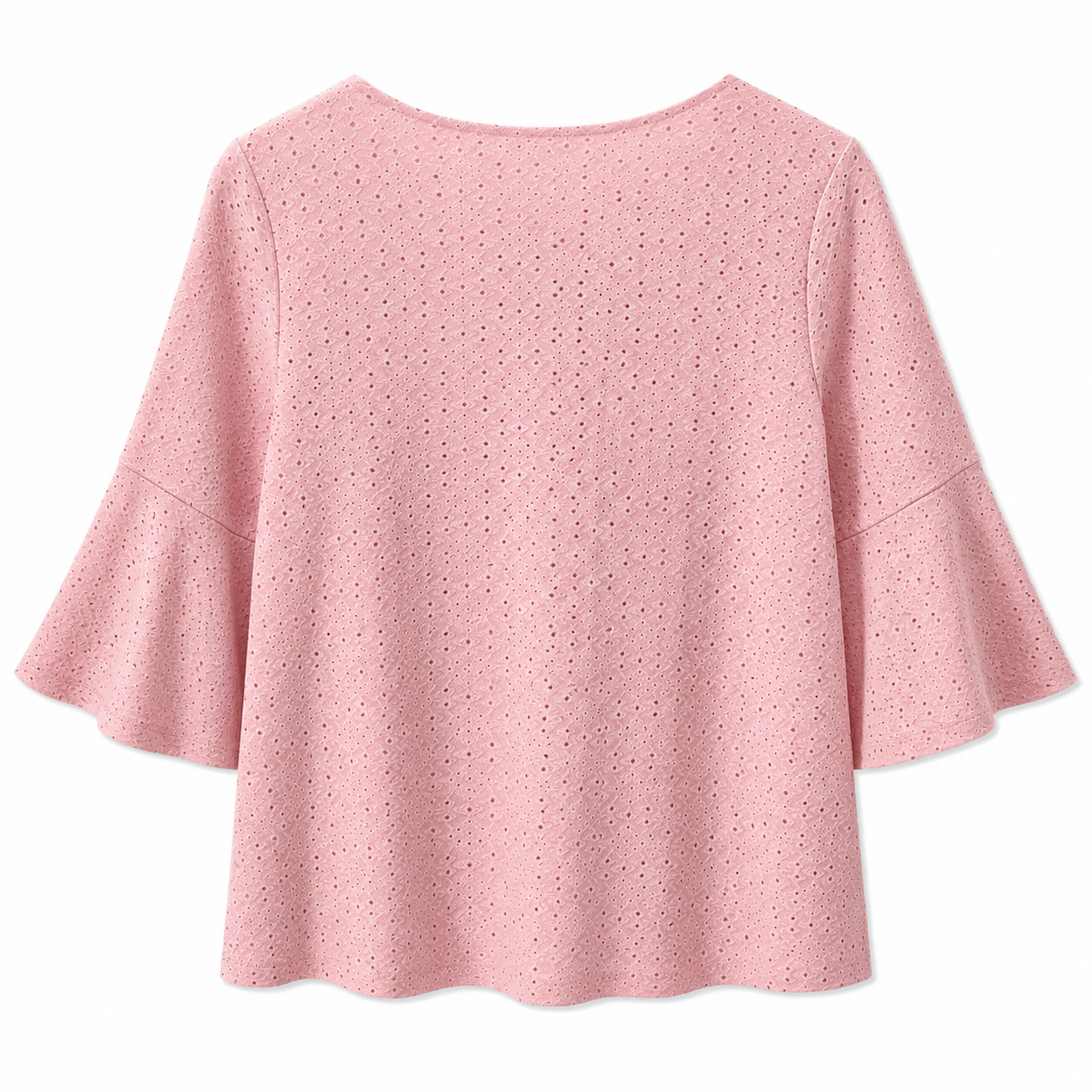 Kasper brand blouse is pink and has an English embroidery design