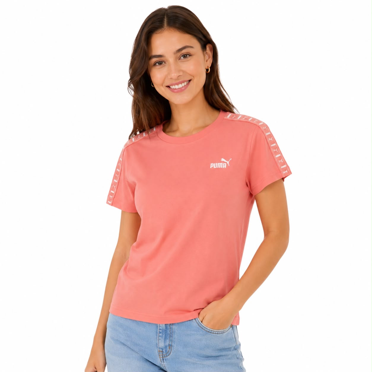 Puma women's pink t-shirt, Essential Tape model