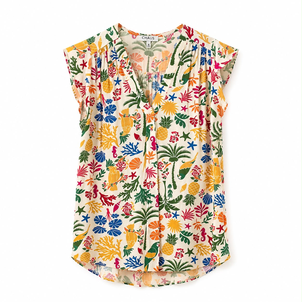 Chaus brand blouse has a vibrant tropical print Women’s