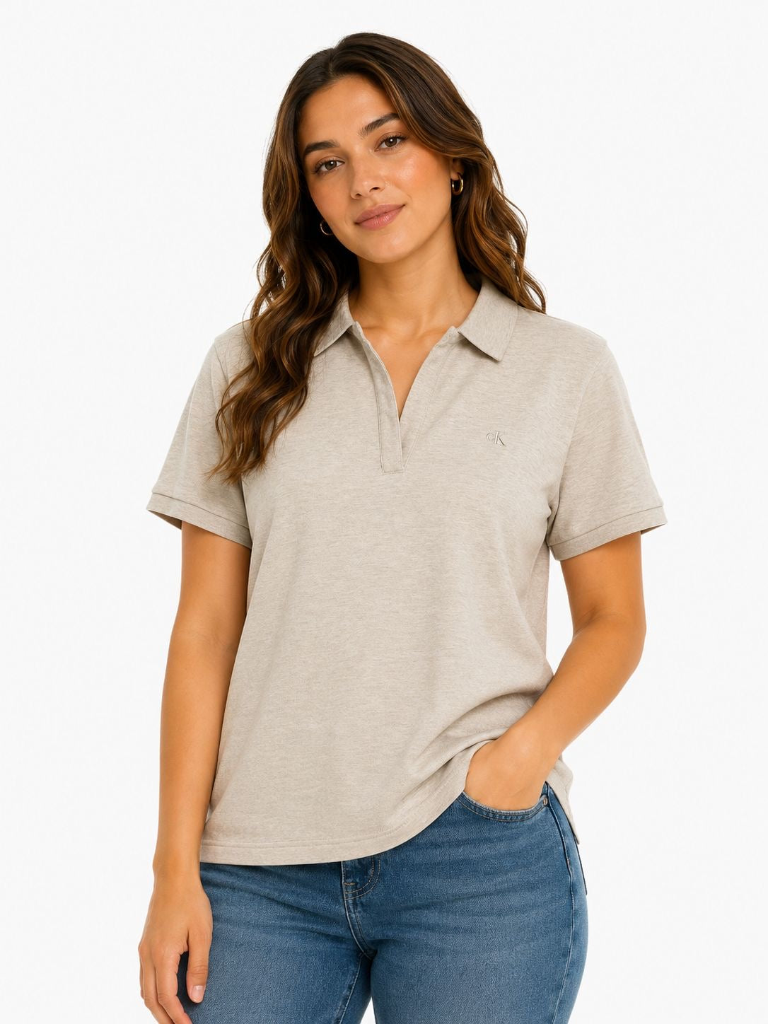 Calvin Klein women's white piqué short-sleeved polo shirt