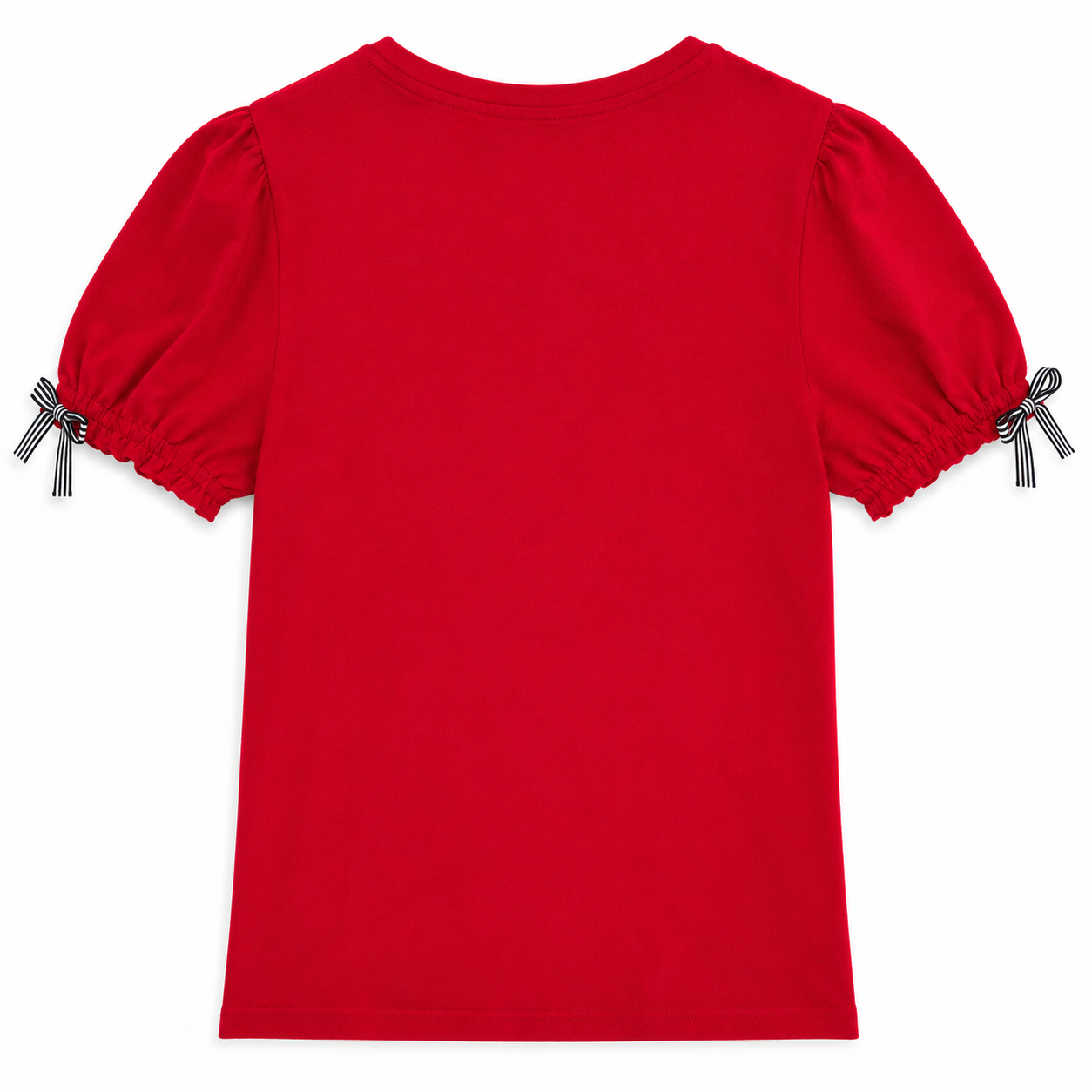 Tommy Hilfiger red t-shirt features puffy sleeves with striped bows