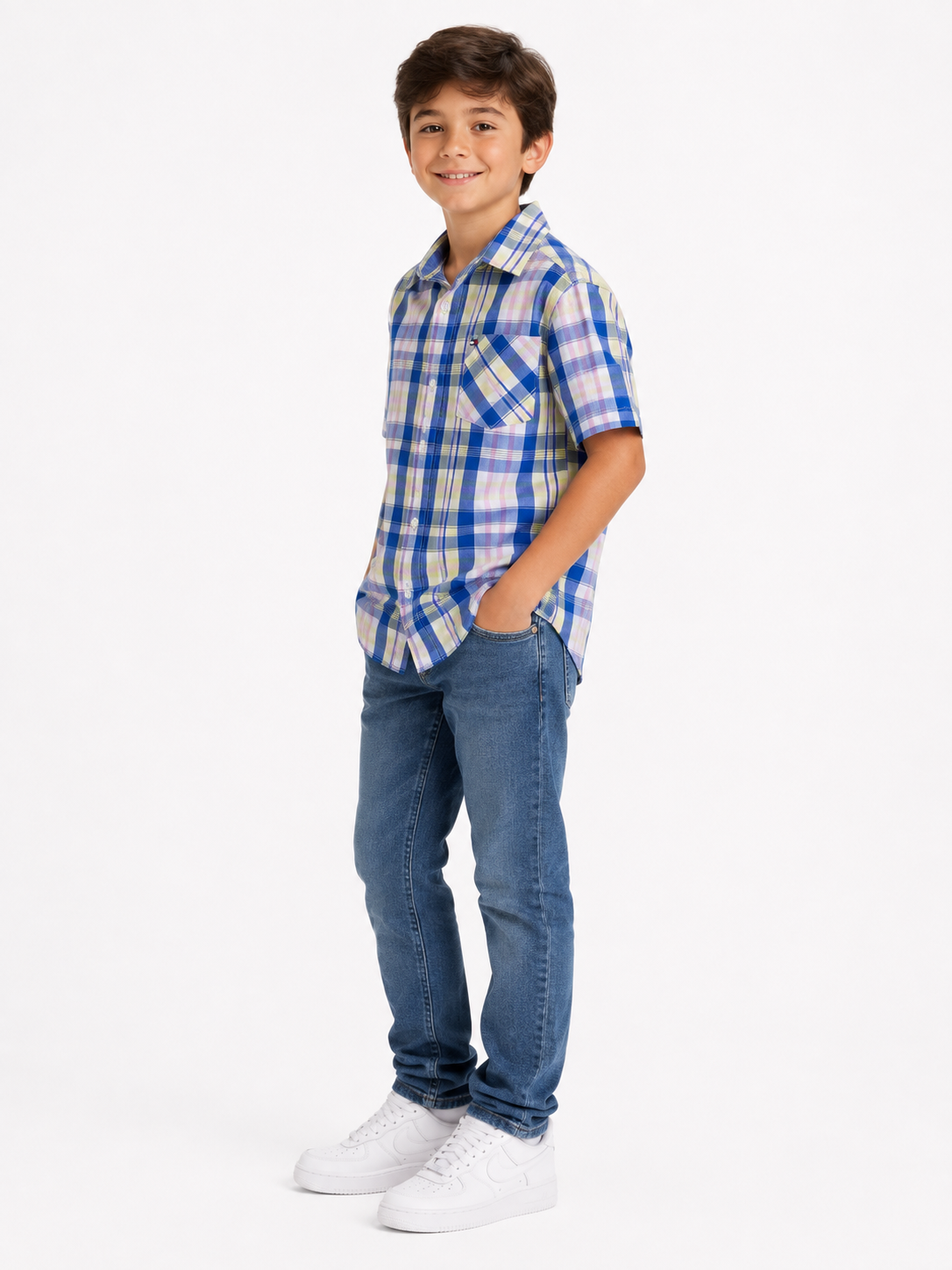 Tommy Hilfiger short-sleeved plaid shirt for kids
