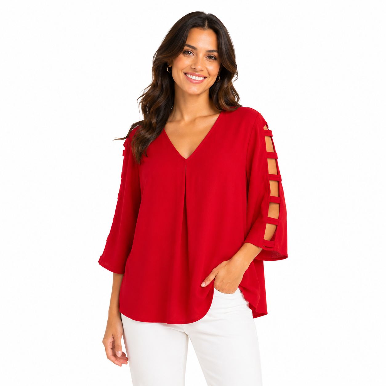 Cathy Red blouse Designed with a fluid style and distinctive details on the sleeves