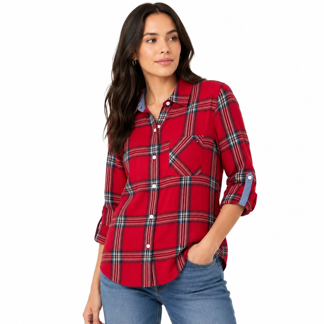 Tommy Hilfiger Women's Plaid Crinkle Utility Shirt