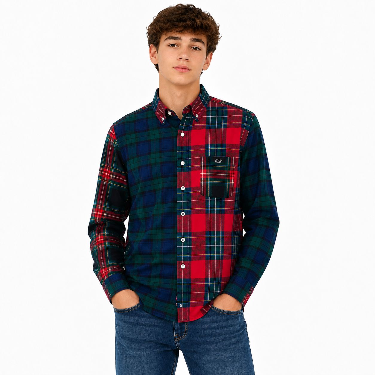 Vineyard Vines Button shirt with a patchwork check design
