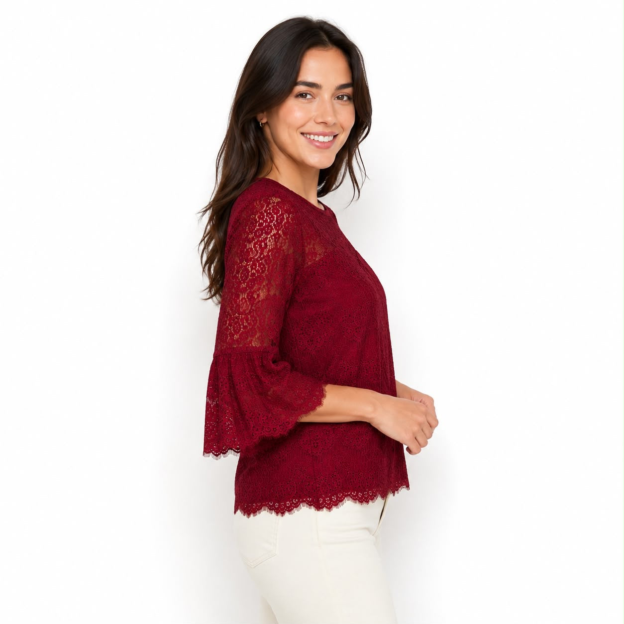 Monteau brand burgundy lace blouse Women’s