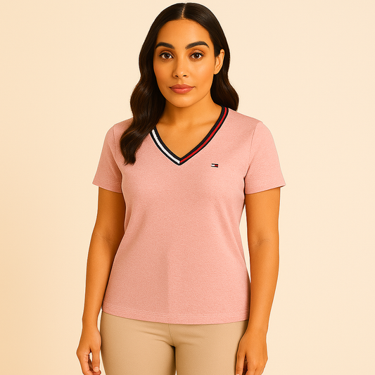 Tommy Hilfiger Women's Striped V-Neck Short-Sleeve T-Shirt