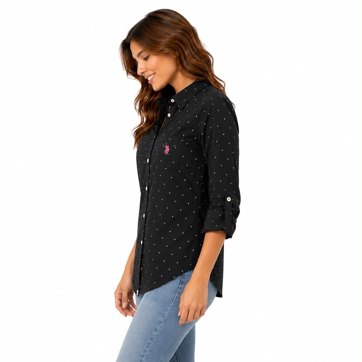 U.S Polo Assn Dot Print Long Sleeve Poplin Shirt