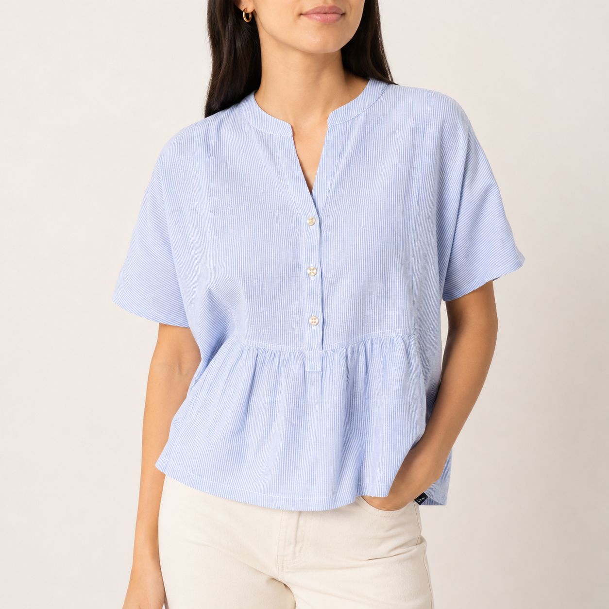 Nautica Striped Popover Linen Shirt