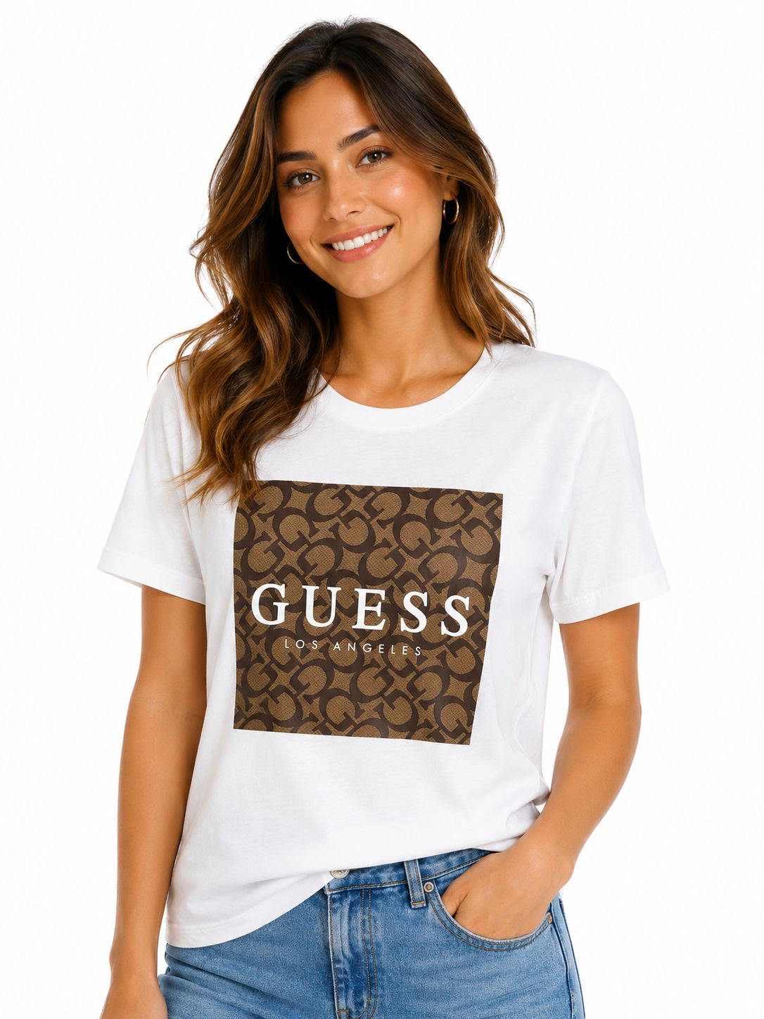 GUESS-White short-sleeved t-shirt for women