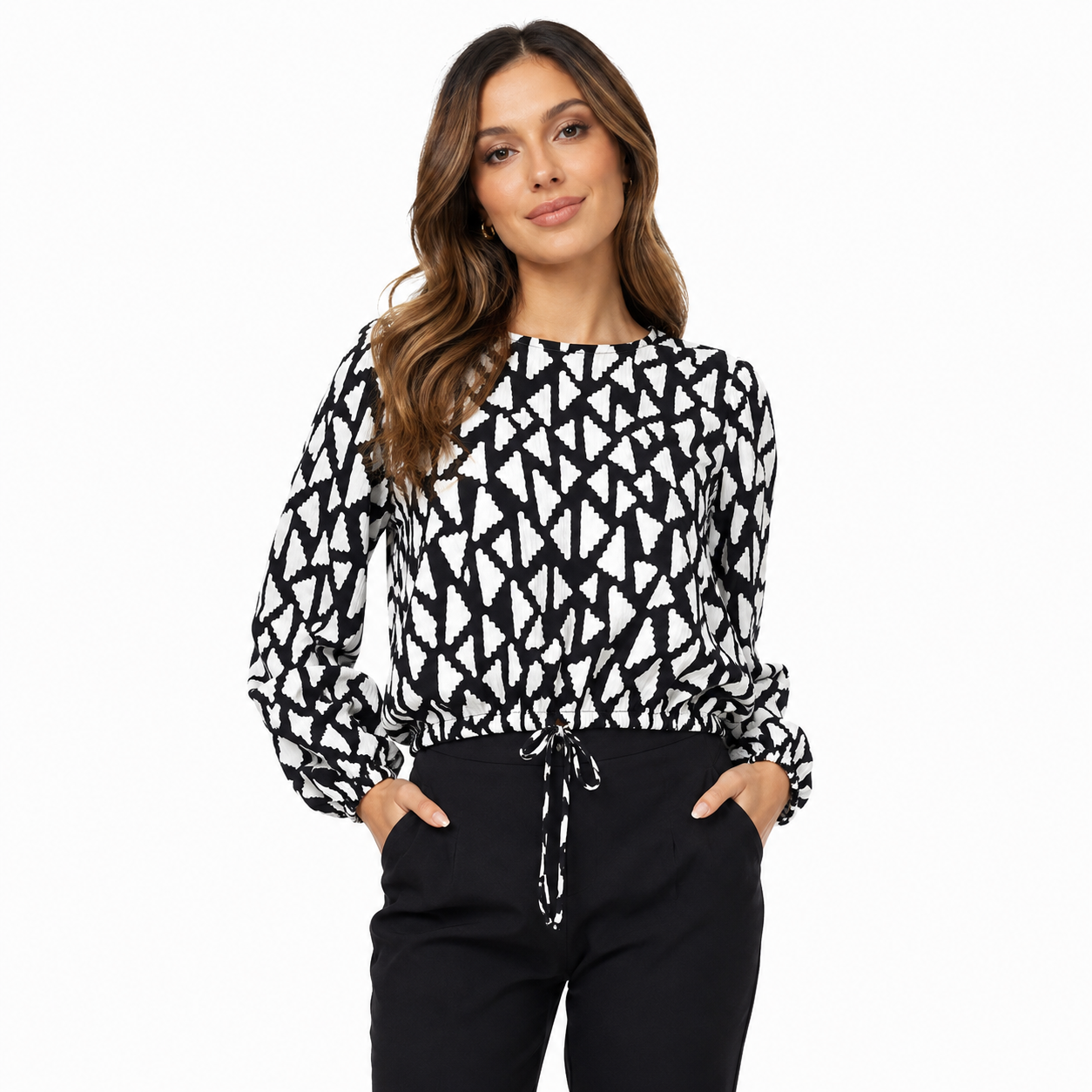 Hazelhaze Printed Black and White Top