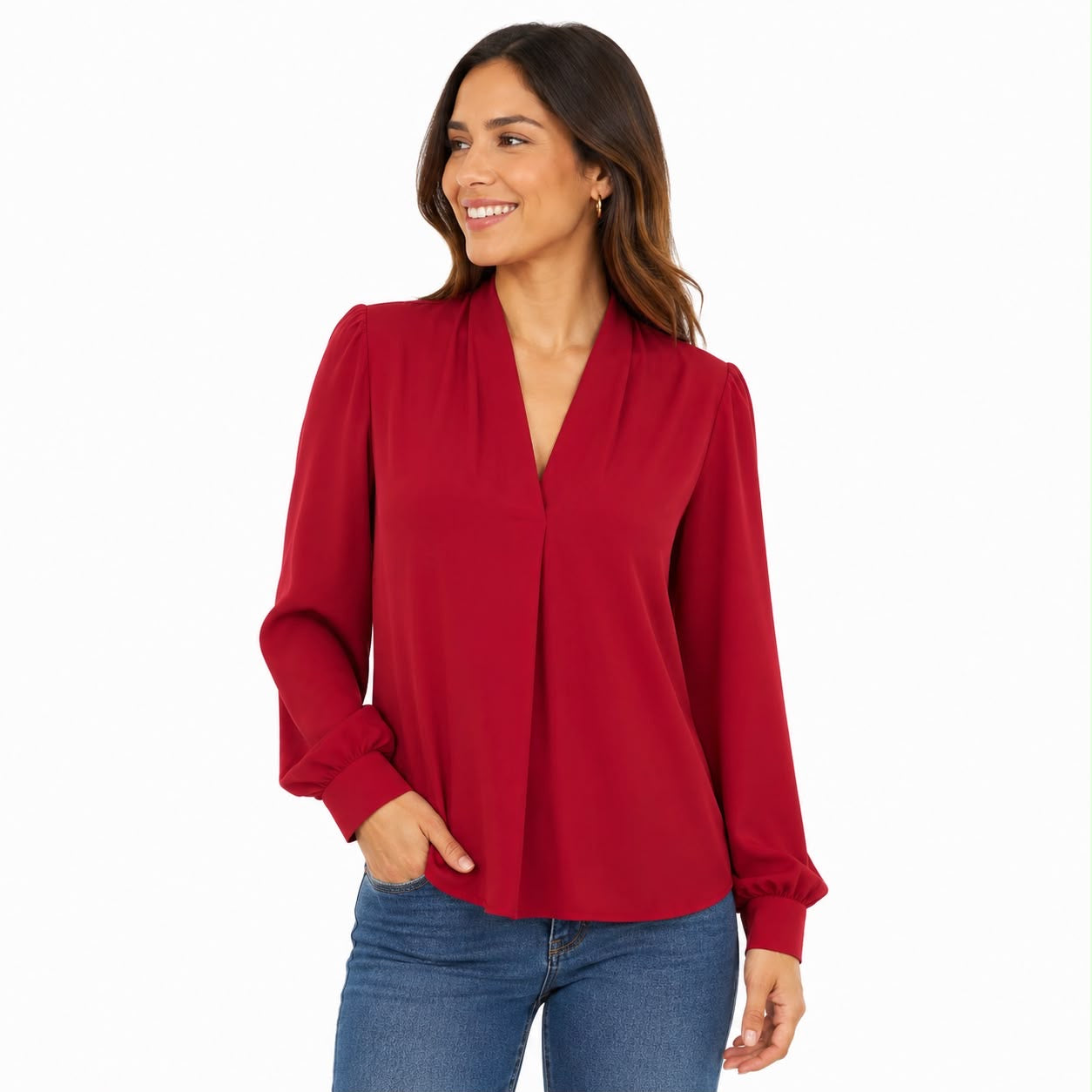 Lush Women for Blouse Plus Neck Roll Tab Sleeve Blouse