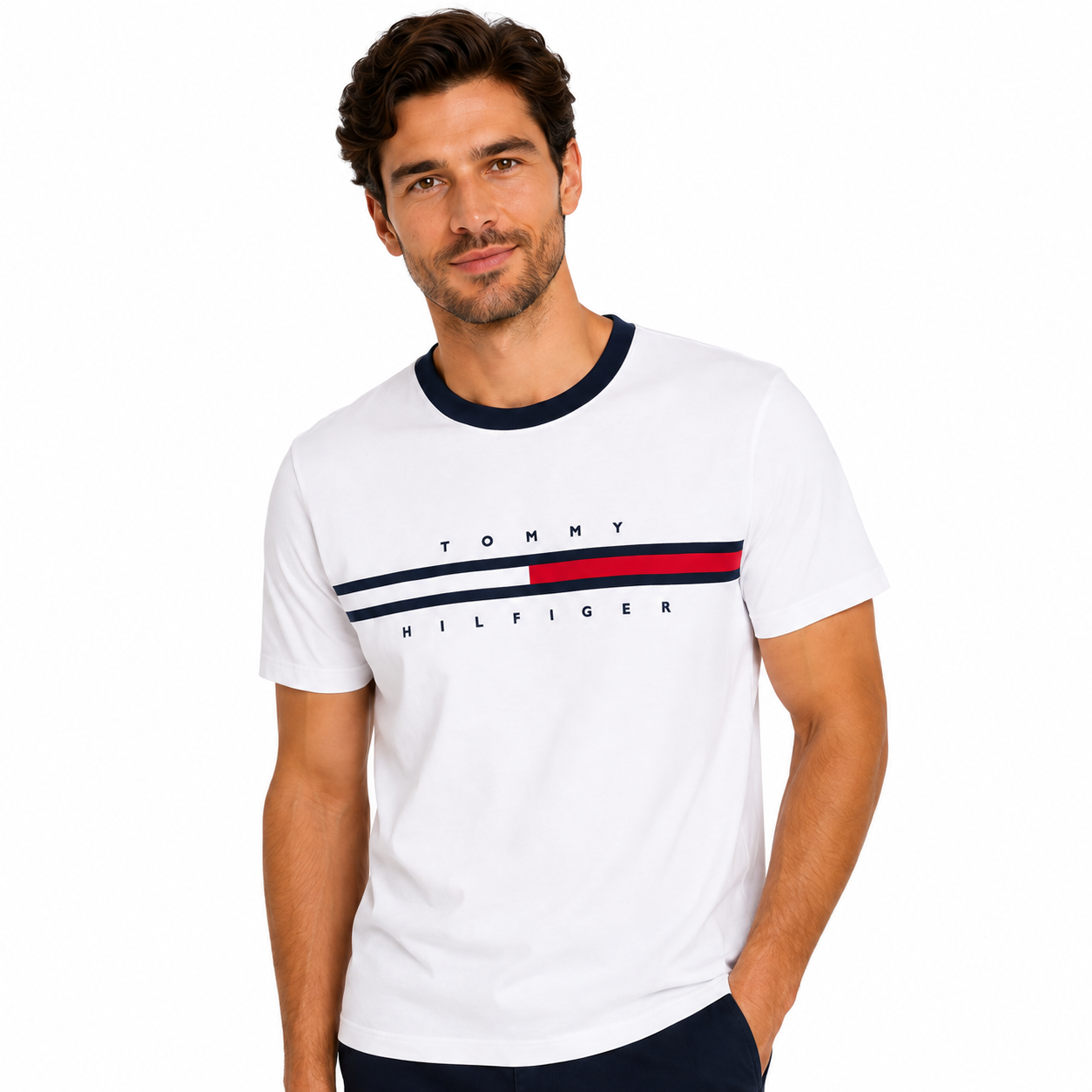 Tommy Hilfiger Embroidered Flag Stripe Logo T-Shirt