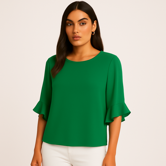 CeCe Short Sleeve Ruff Cuff Crew Neck Blouse